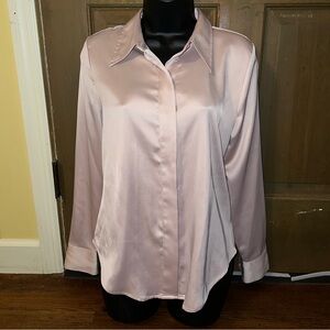 Worthington Light Pink Silk Button Down Chic Long Sleeve Shirt Size S